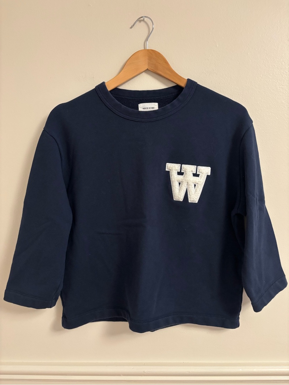 Wood Wood Navy Sweatshirt with White 'W' Patch